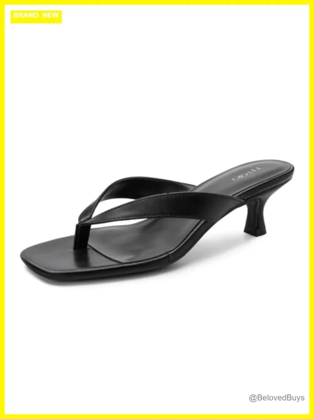 Women's Kitten Heels Square Open Toe Thong Sandals Slip On 2 Inch Heel